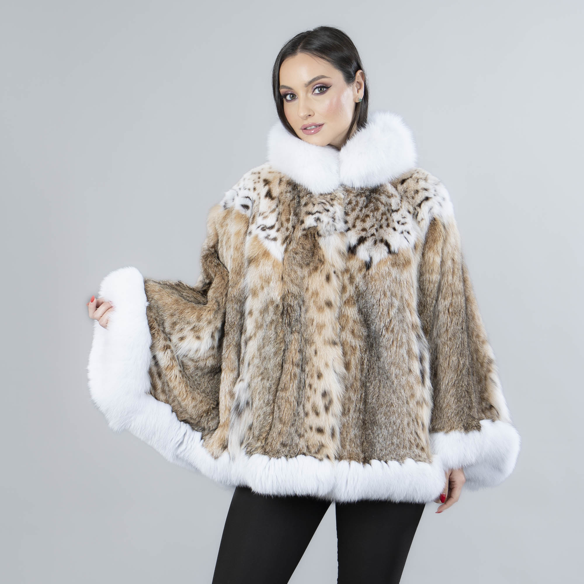 Lynx fur cape with fox fur details Greek manufacturing eFurs