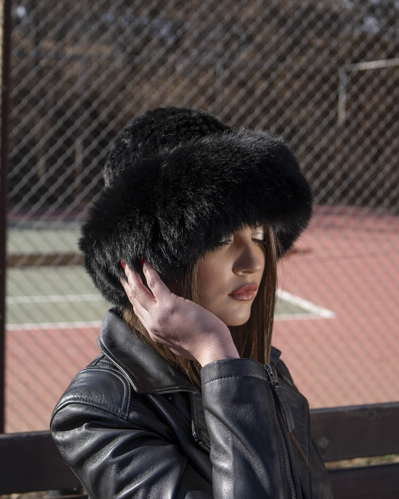 black mink and fox fur hat