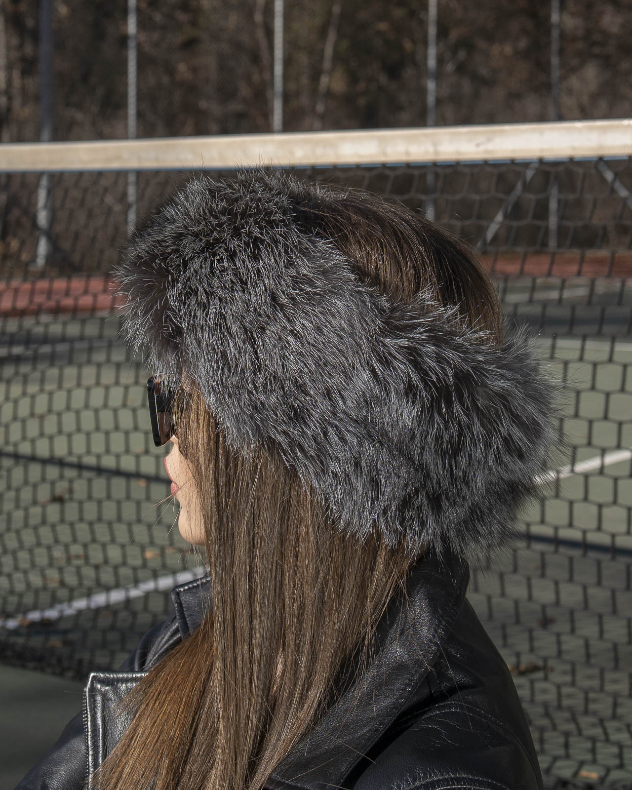 Fox fur headband in silver color