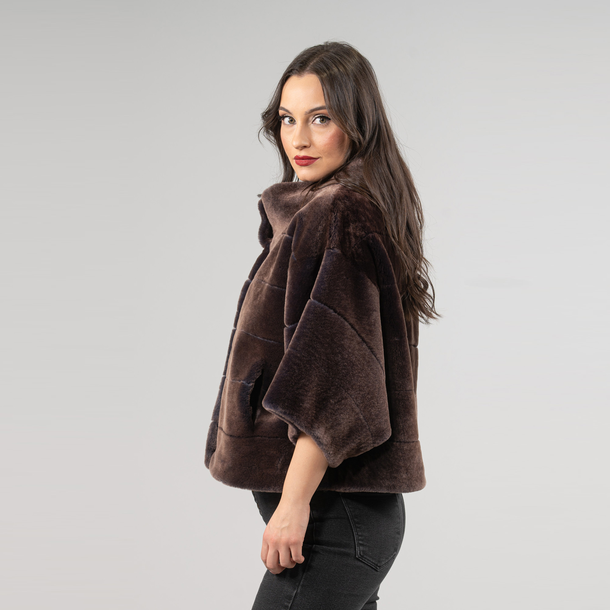 Sheepskin jacket in dark brown color