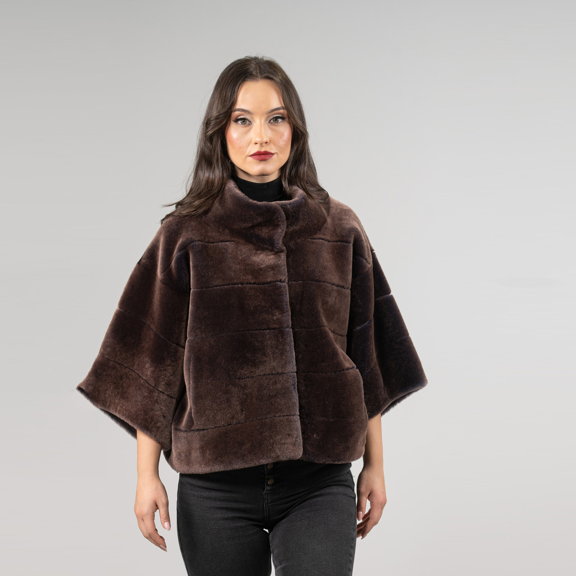 Sheepskin jacket in dark brown color