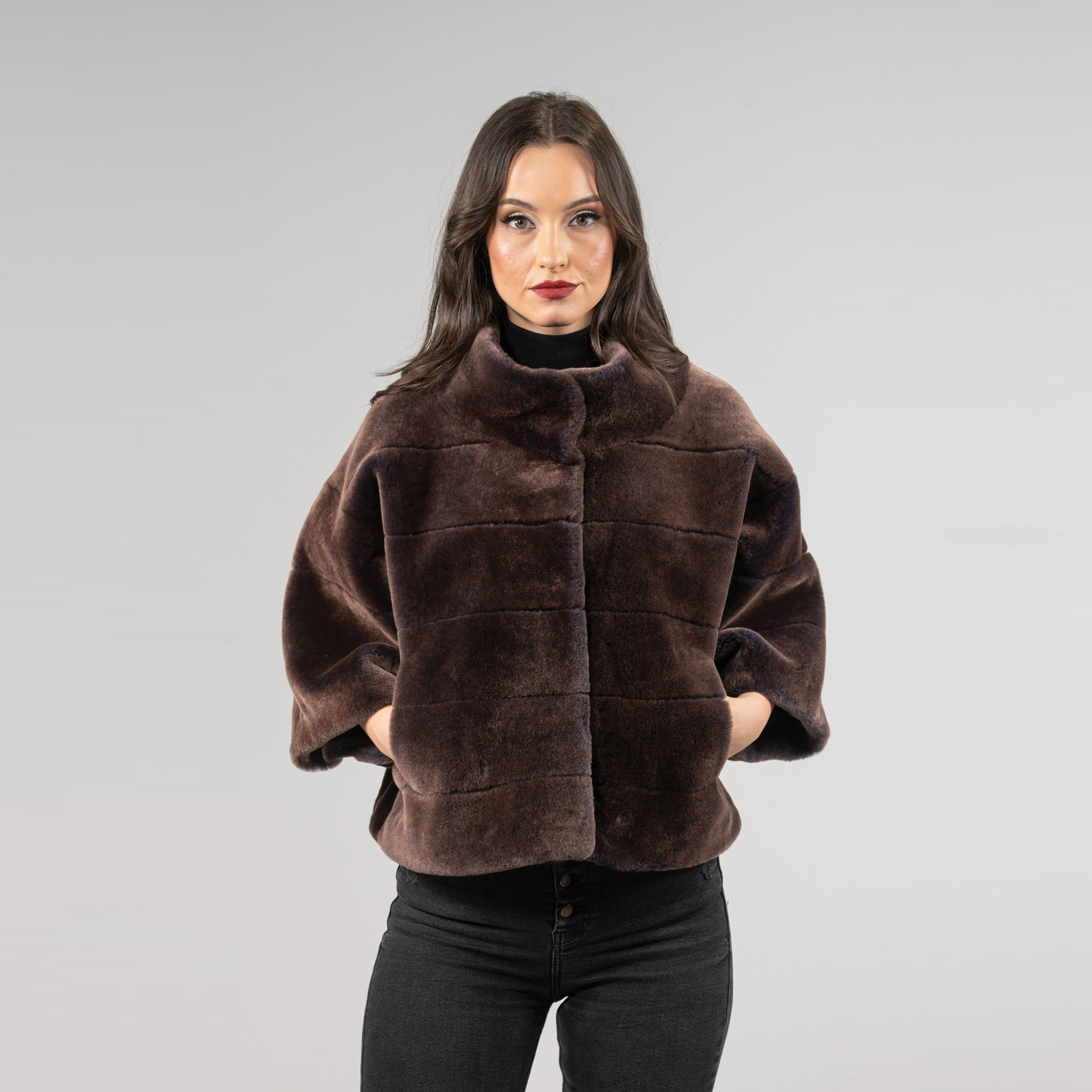 Sheepskin jacket in dark brown color