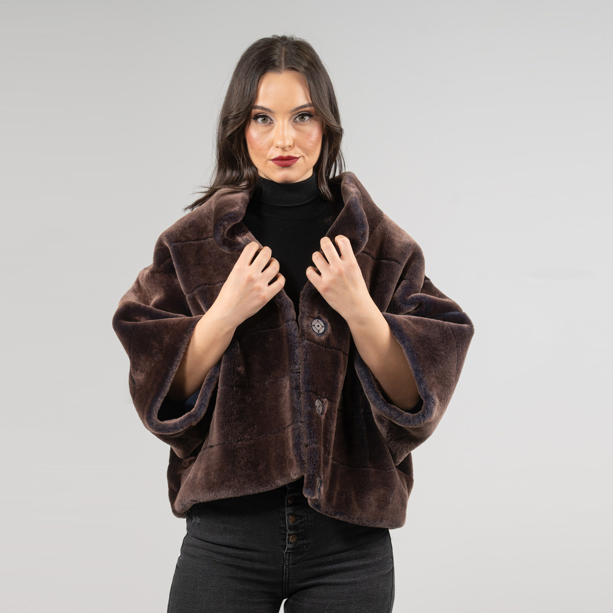 Sheepskin jacket in dark brown color