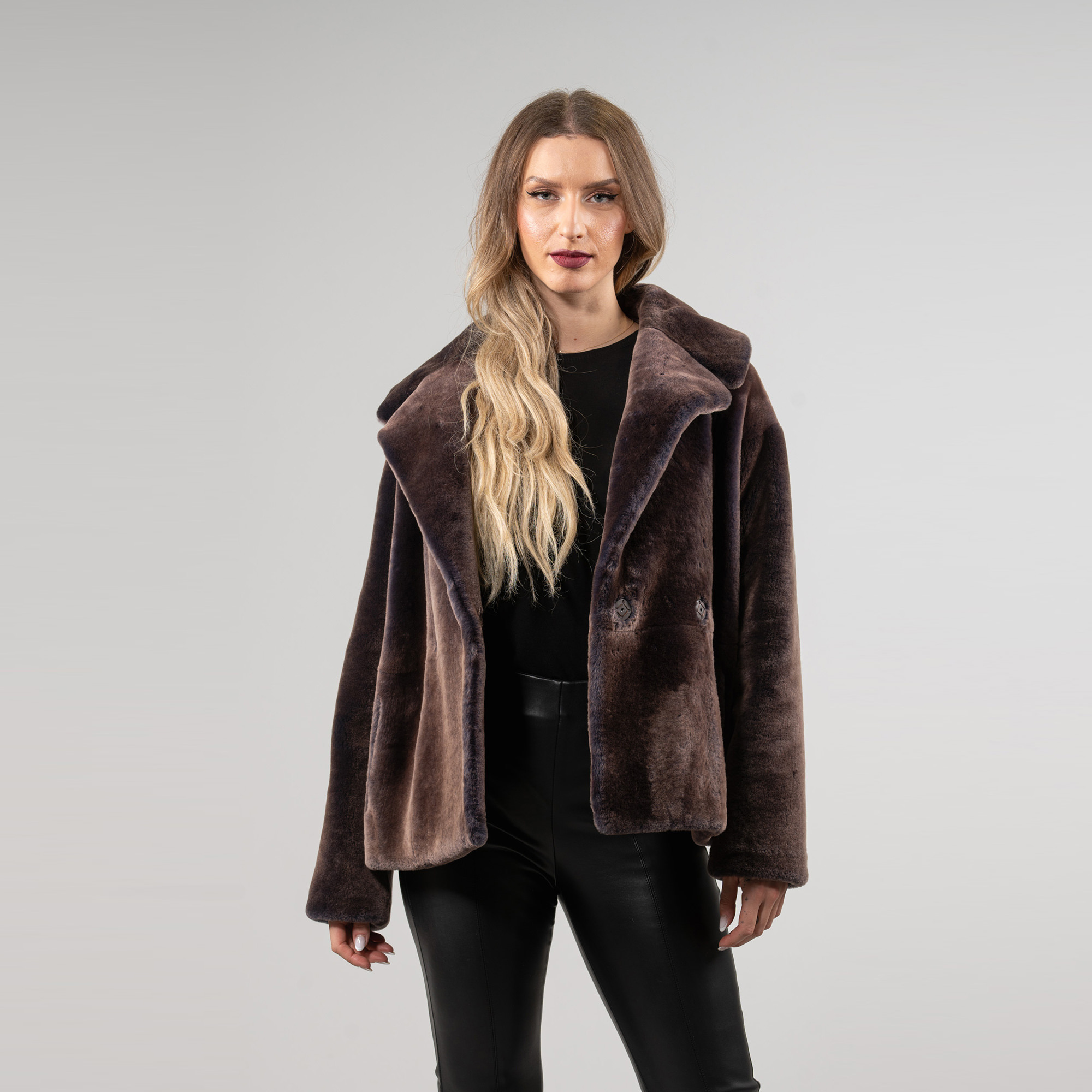 Brown sheepskin jacket with a collar