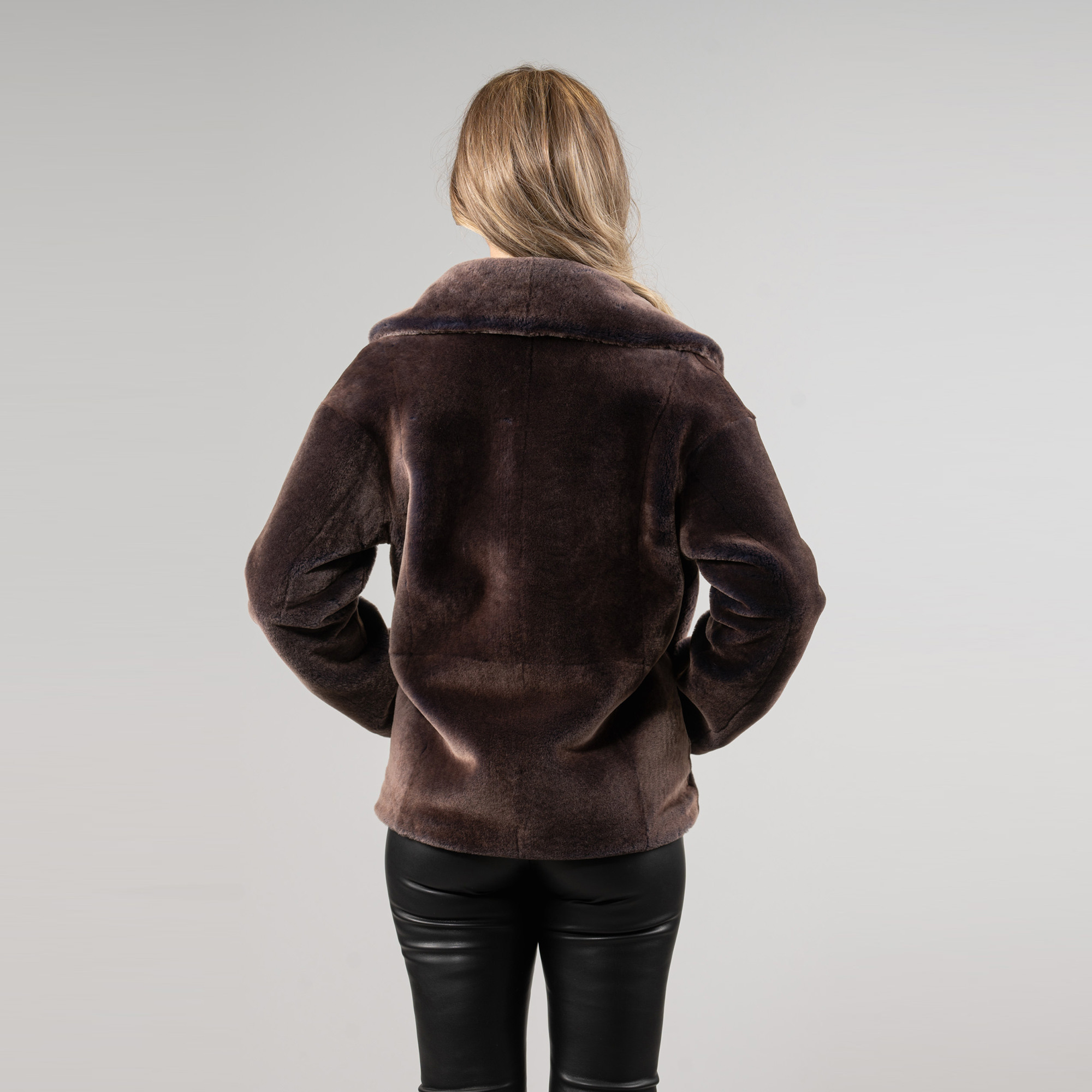 Brown sheepskin jacket with a collar