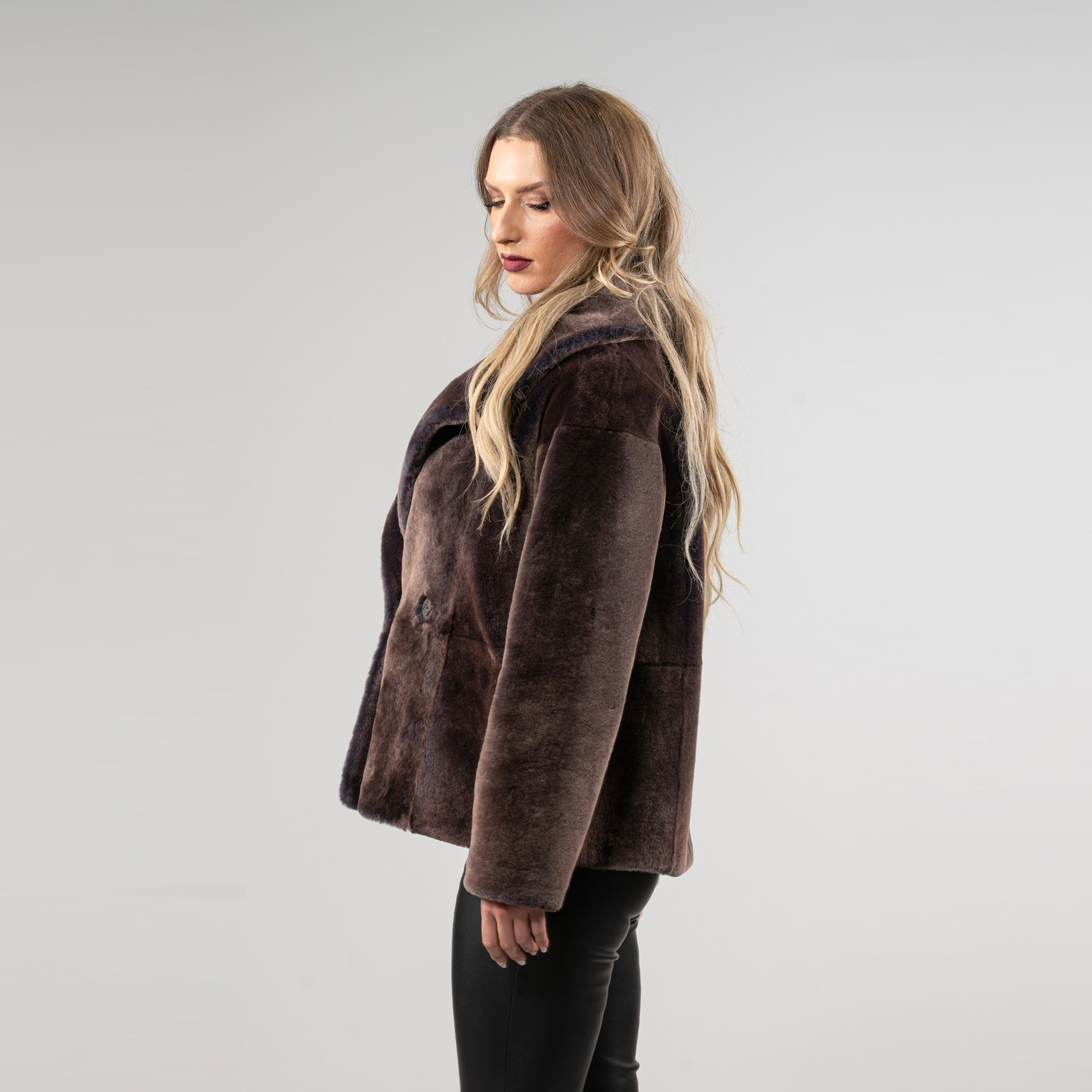 Brown sheepskin jacket with a collar