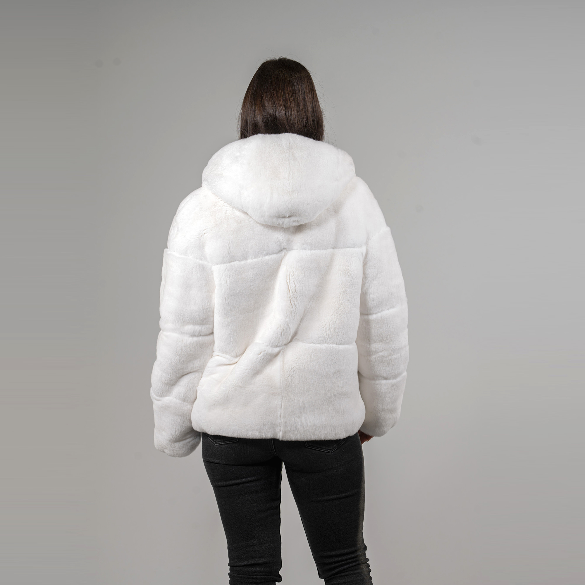 Reversible rabbit fur jacket in white color